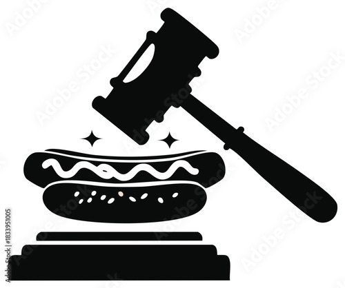 Auction Block Hot Dog: A Gavel Bangs Down on Food for Sale, Concept Art in Black and White