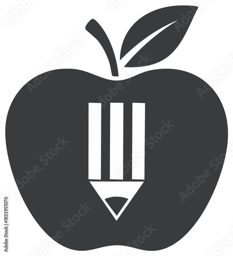 Creative Learning Symbol Combining Apple with Pencil in Simple Graphic Style for Educational Ideas