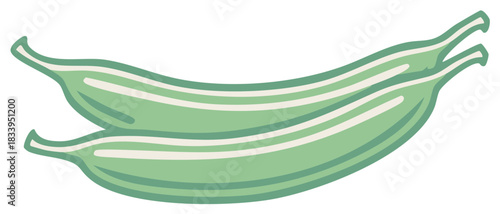 Stylized illustration of two green beans, side by side, with a light outline
