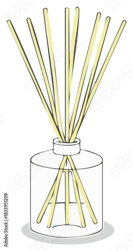 Essential Oil Diffuser with Wooden Sticks Sketch Style Home Fragrance Aroma Wellness