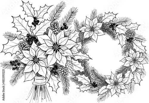 sketches of bouquets and winter flower arrangements