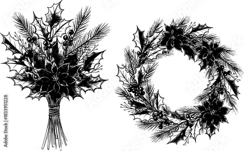 sketches of bouquets and winter flower arrangements