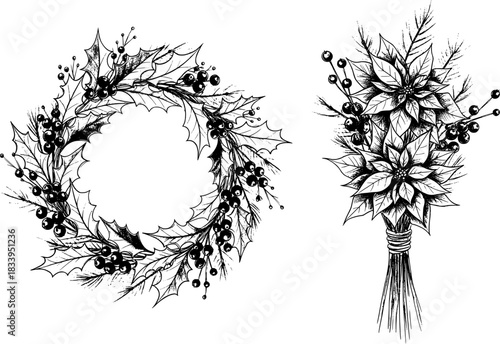 sketches of bouquets and winter flower arrangements