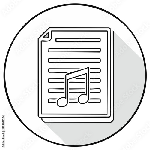 Doodle Style Music Notation on Document Page within Circle