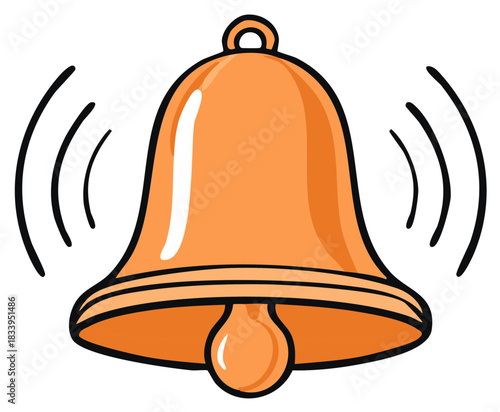 Cartoon orange bell illustration with sound waves concept for notification