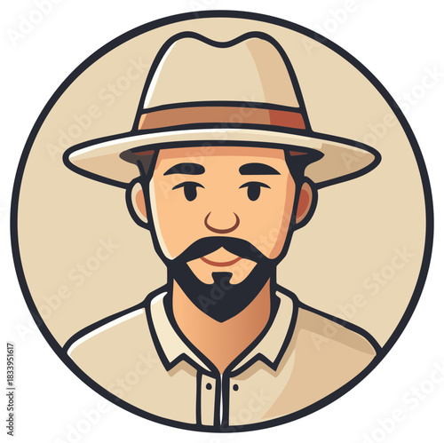 Man with beard and hat wearing a safari shirt representing adventure and exploration