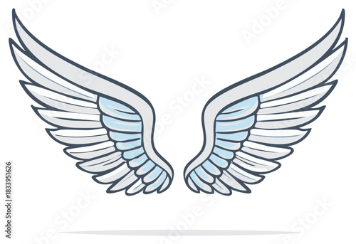 Illustration of Open Angel Wings with Feathers, Flying Spirit Symbol Icon