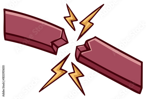 Depiction of a Red Candy Bar Broken with Lightning Bolts Illustrating Chocolate Break