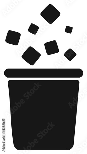 Black Silhouette of a Trash Can Filled with Squares Falling In