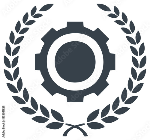 Gear Emblem with Laurel Wreath Symbolizing Mechanical Engineering and Achievement