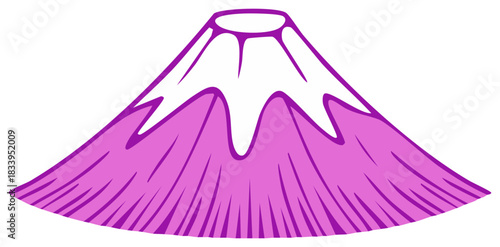 Stylized pink mountain peak with white snow illustration, creative design