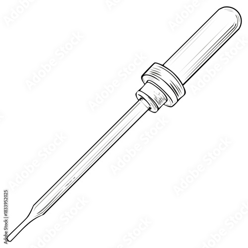 Science laboratory glass pipette or medical eye dropper line art illustration