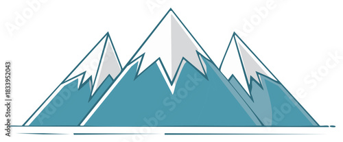 Stylized Snow-Capped Mountain Range with Teal Peaks and White Summits