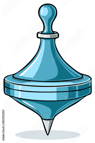Bright blue spinning top toy vector illustration for childhood play and games