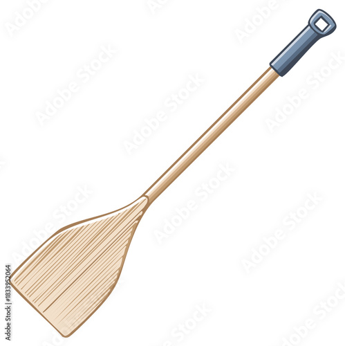 Wooden Paddle with Blue Handle Isolated, Used for Rowing Boat on Lake or River for Water Sport Activity, Adventure Travel Equipment