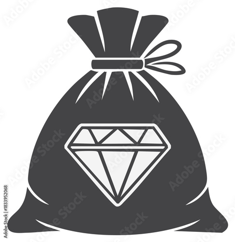 Iconic silhouette of a drawstring bag filled with precious diamonds representing wealth and treasure
