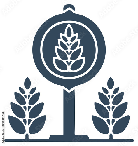 Stylized vector of grain ears, crops in round frame symbol. Agriculture, cereal harvest sign icon