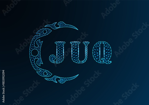 Low poly letter logo JUQ design. JUQ letter logo low poly vector design on blue color gradient background. JUQ logo low poly design