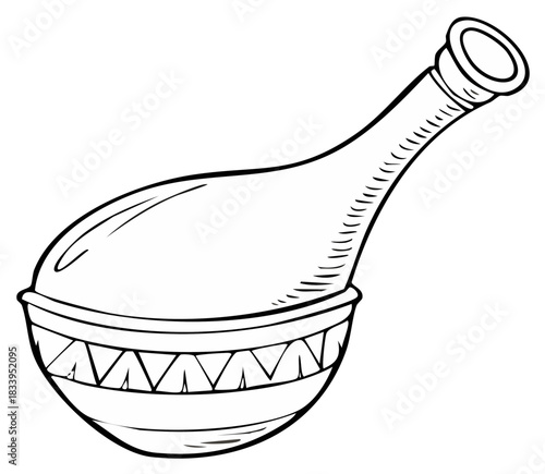 Traditional Decorative Gourd Shaped Vessel or Instrument Outline Drawing with Pattern