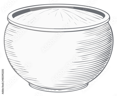 Vintage Engraving Style Illustration of a Round Clay Pot or Bowl