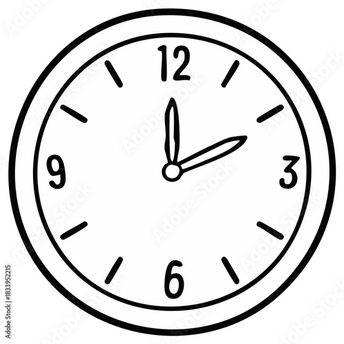 Hand Drawn Outline Clock Displaying Two Oclock Simple Line Art Vector Illustration