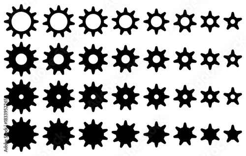 様々な形の歯車、ギアのアイコンのベクターイラストのセット