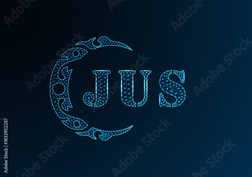 Low poly letter logo JUS design. JUS letter logo low poly vector design on blue color gradient background. JUS logo low poly design