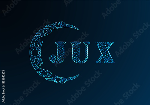 Low poly letter logo JUX design. JUX letter logo low poly vector design on blue color gradient background. JUX logo low poly design