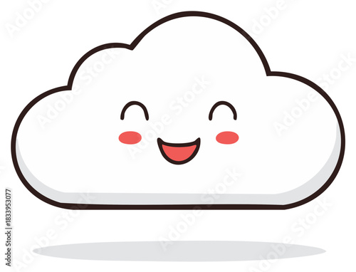 Adorable cartoon cloud character with a happy smiling face and blushing cheeks