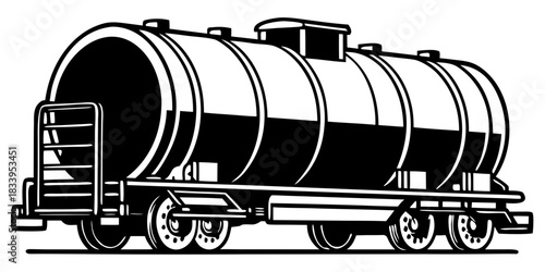 Oil or Gas Tanker Rail Wagon Silhouette – Front View Vector on White Background

