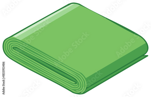 Neatly folded green towel or blanket icon in an isometric view