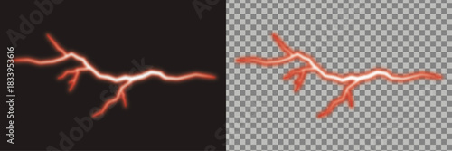 red lightning bolt electricity effect on transparent