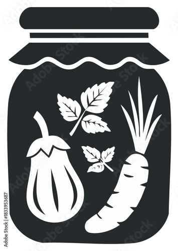 Pickled vegetables in a jar Illustration. Food preservation concept.