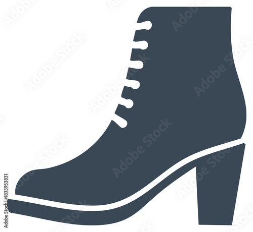Elegant dark blue high heel boot with laces silhouette icon