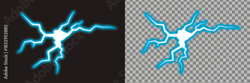 A vibrant blue electric lightning bolt graphic with a glowing aura. Ideal for power, energy, or storm themes and visuals.