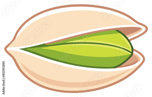 Stylized Illustration of an Open Pistachio Nut with Vibrant Green Kernel
