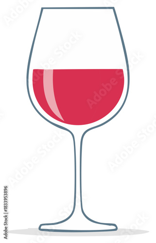 Elegant red wine glass with liquid minimalist flat design illustration