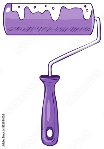 Lilac Paint Roller Tool Painting Supplies Cartoon Illustration Decorating Project