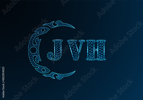 Low poly letter logo JVH design. JVH letter logo low poly vector design on blue color gradient background. JVH logo low poly design