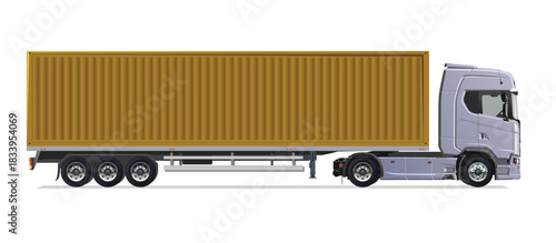 truck side view Vector white auto Cargo empty 3d grey big large blue box euro car new euro road work haul motor fast white send sending semi ship giga factory hybrid eco zero emission

