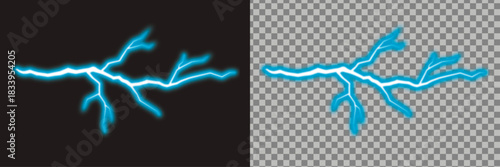 blue electric lightning bolt graphic with a glowing aura. Ideal for power, energy, or storm themes and visuals.