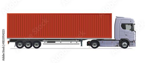 truck side view Vector white auto Cargo empty 3d grey big large blue box euro car new euro road work haul motor fast white send sending semi ship giga factory hybrid eco zero emission

