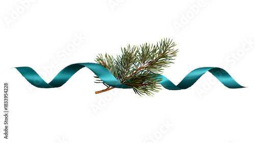 Elegant evergreen branch with teal ribbon for stunning holiday designs, festive cards, creative projects, and joyful seasonal promotions