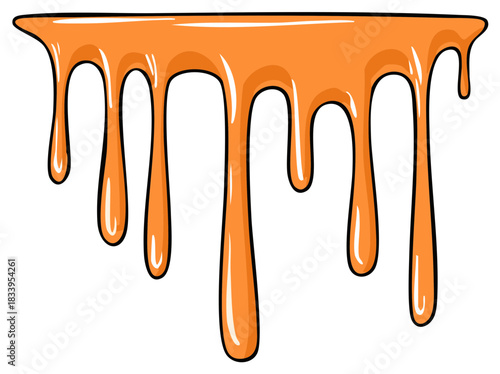 Cartoon dripping orange paint with black outline, illustration, design element