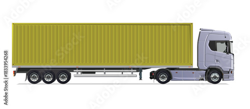 truck side view Vector white auto Cargo empty 3d grey big large blue box euro car new euro road work haul motor fast white send sending semi ship giga factory hybrid eco zero emission

