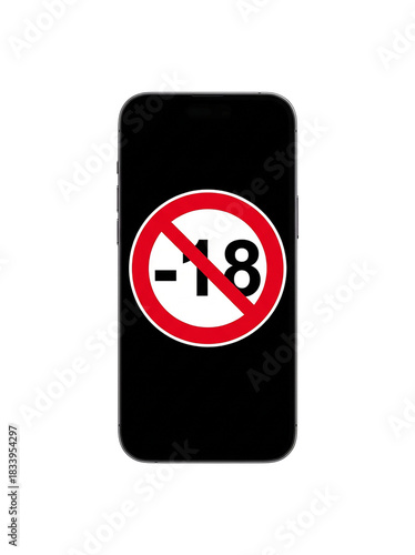 Icône d’avertissement –18 affichée sur un smartphone : signalétique de contenu réservé aux adultes