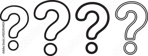 Set of Question Mark Line Art Coloring Book Page, Symbol Vector Illustration