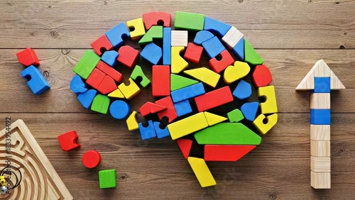 Brain Development Blocks Puzzle Representing Growth Concept, Learning, and Education Strategy