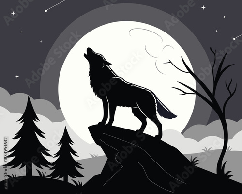 Wolf howling at the moon