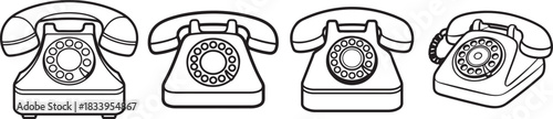 Set of Telephone Line Art Coloring Book Page, Communication Vector Illustration